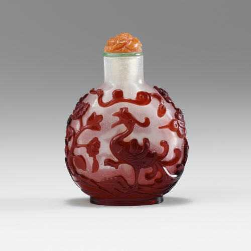 Translucent glass with red overlay with phoenix and fo dogs - Image 2