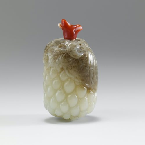Nephrite pebble carved as bunch of grapes